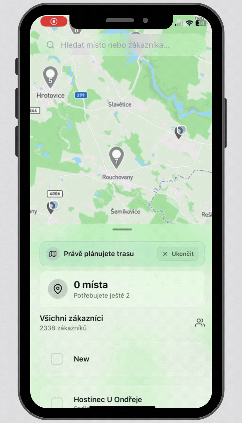 Ukazka tvorby obchodni trasy v aplikaci